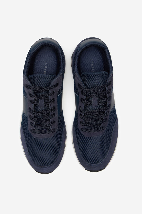 Cortefiel T&ecirc;nis de pele e tecido Azul