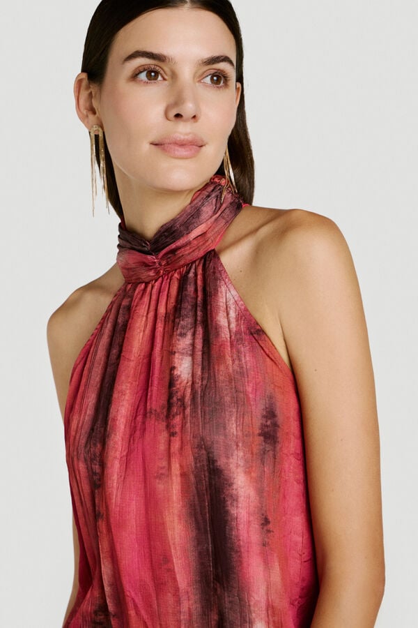 Vila Vestido de fiesta largo cuello halter Rosa