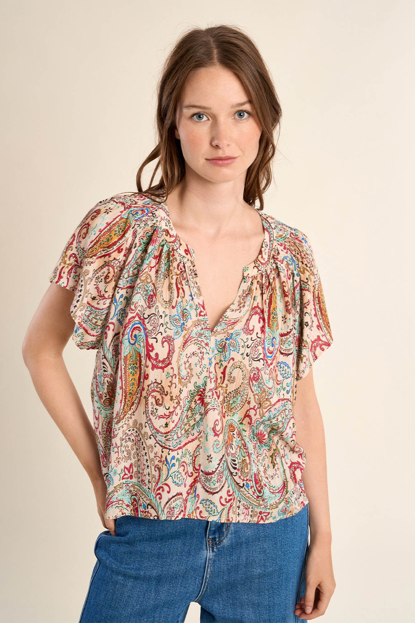 Molly Bracken Top de mujer de manga corta con estampado
