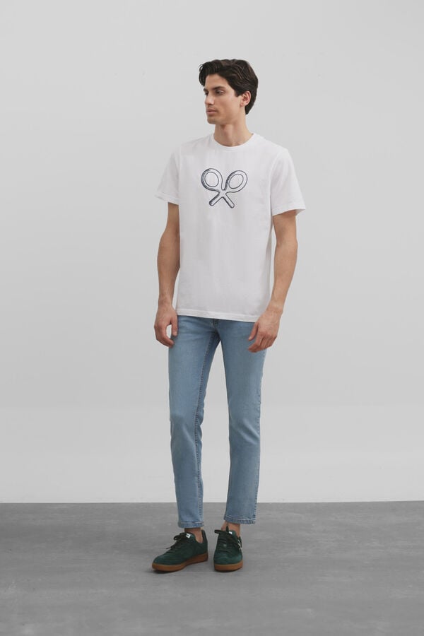 Cortefiel Camiseta raqueta bordada White