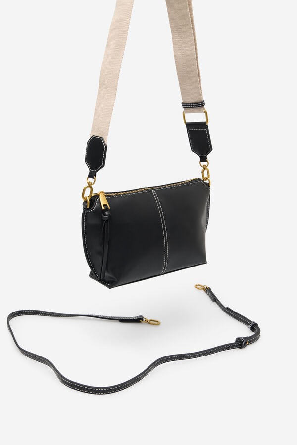 Cortefiel Bandolera b&aacute;sica pespuntes Black