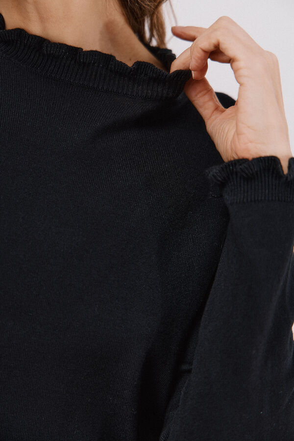 Cortefiel Camisola com gola com folhos Preto