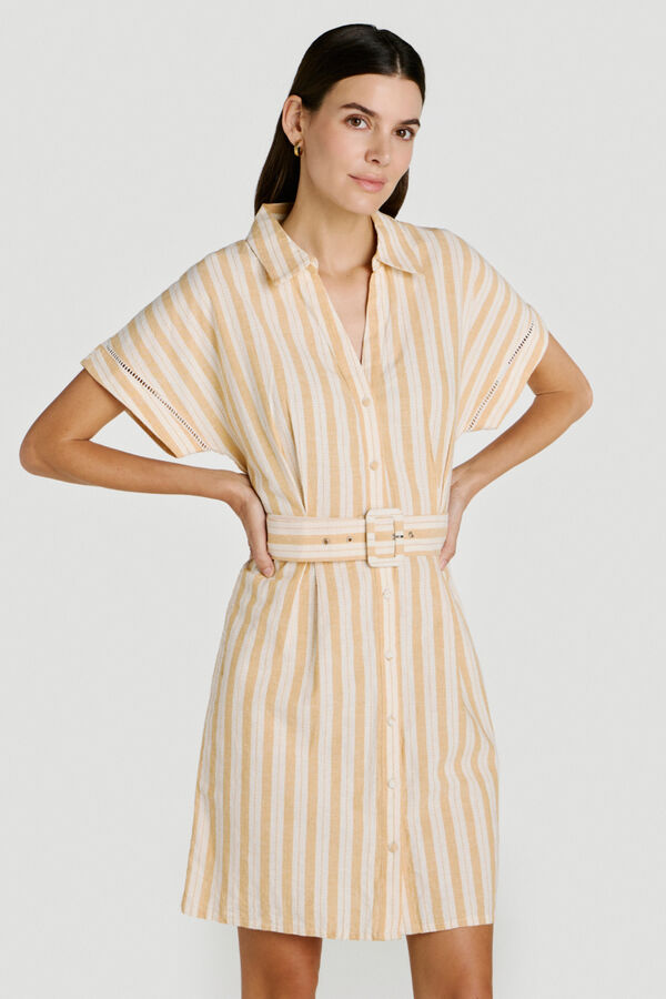 Vila Vestido corto camisero de algod&oacute;n y lino Estampado blanco