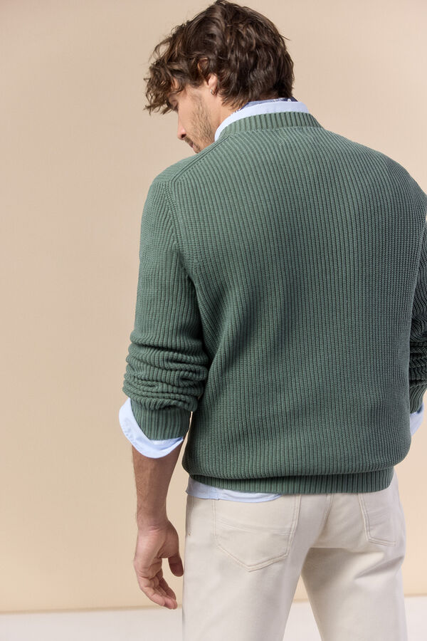 OOTO Jersey cuello redondo punto perlado Kaki