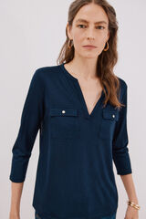 Cortefiel Camiseta cuello mao efecto lino Azul marino