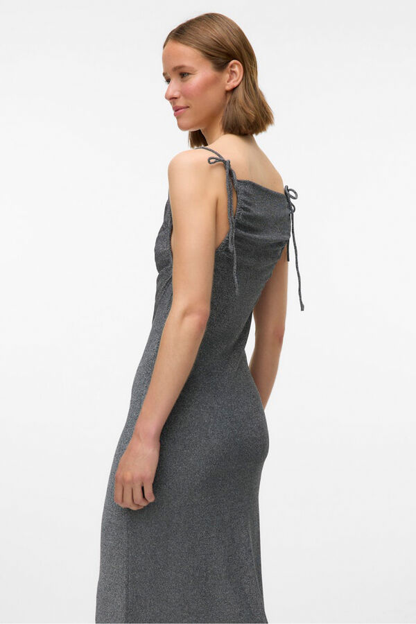 Vero Moda Vestido midi de tecido met&aacute;lico  Cinzento