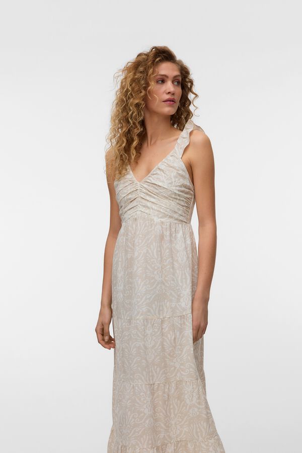 Vero Moda Vestido midi de algod&oacute;n Beige