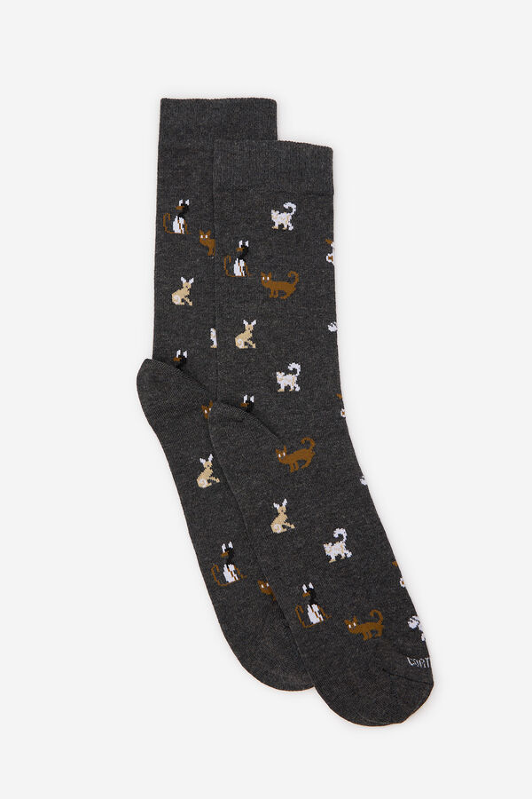 Cortefiel Calcet&iacute;n dibujo gato Gris oscuro