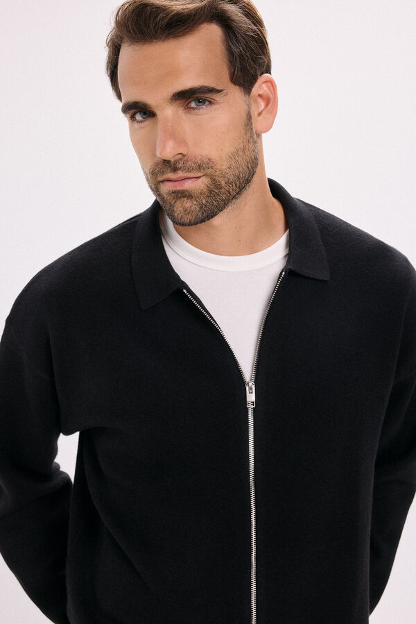 Jack & Jones Cardigan de fecho-&eacute;clair com malha Preto