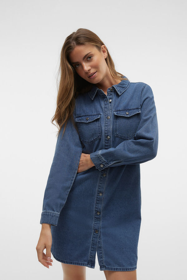 Vero Moda Vestido corto vaquero manga larga Azul