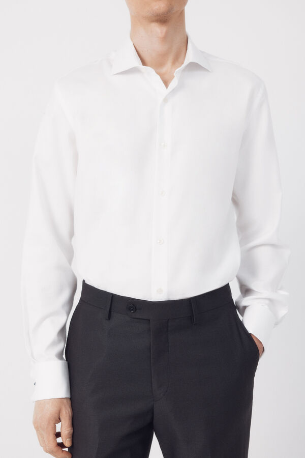 Cortefiel Camisa vestir lisa f&aacute;cil plancha Blanco