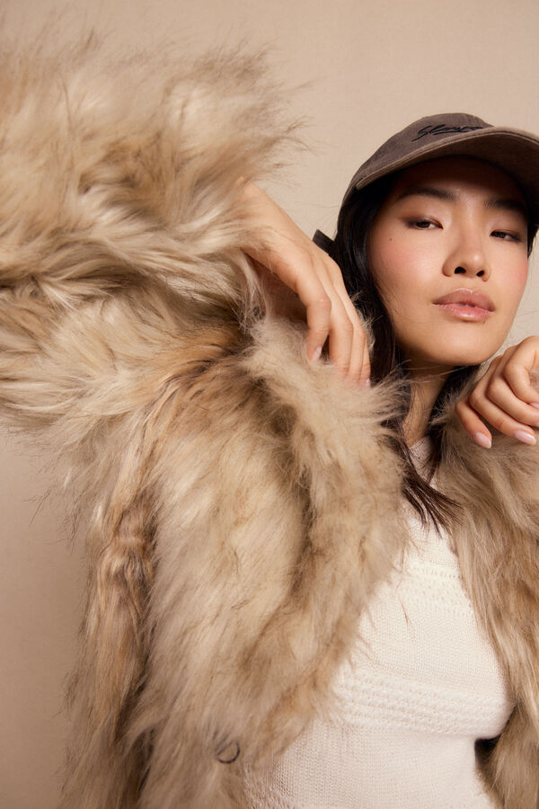 Slowlove Abrigo largo efecto pelo Beige