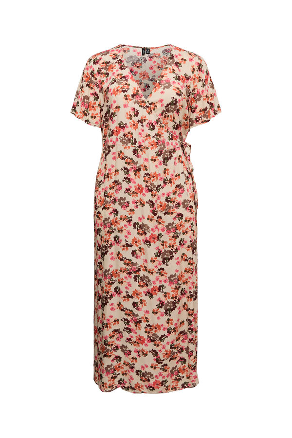 Vero Moda Curve Vestido largo manga corta talla grande Marr&oacute;n