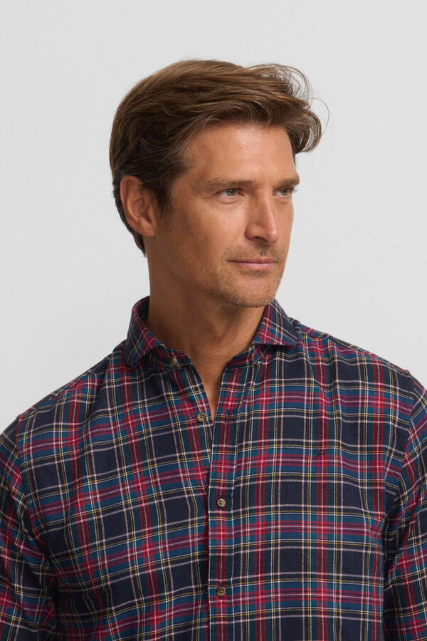 Silbon Camisa sport cuadro tartan bicolor Azul marino