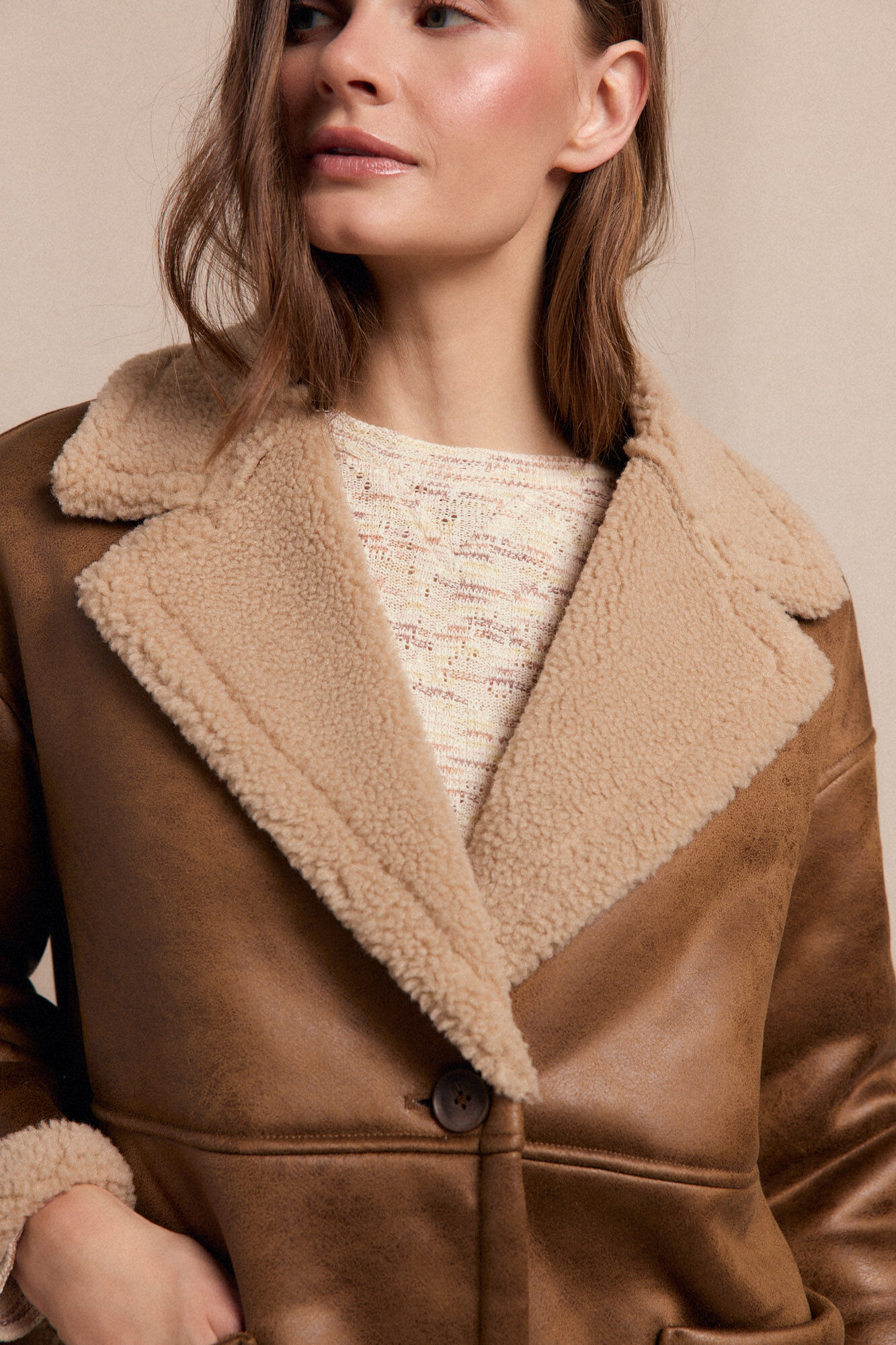 Slowlove Abrigo efecto doble faz largo