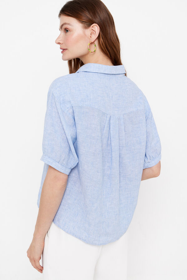 Cortefiel Camisa lino manga corta Blue