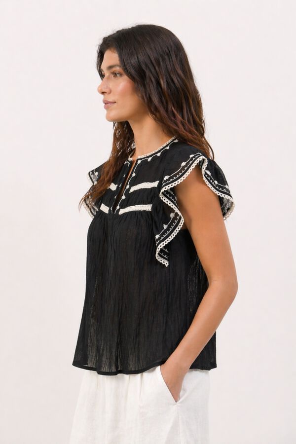 Vila Blusa con bordados de algod&oacute;n org&aacute;nico Printed