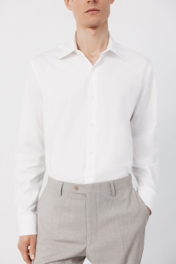 Cortefiel Plain tencel cotton dress shirt White