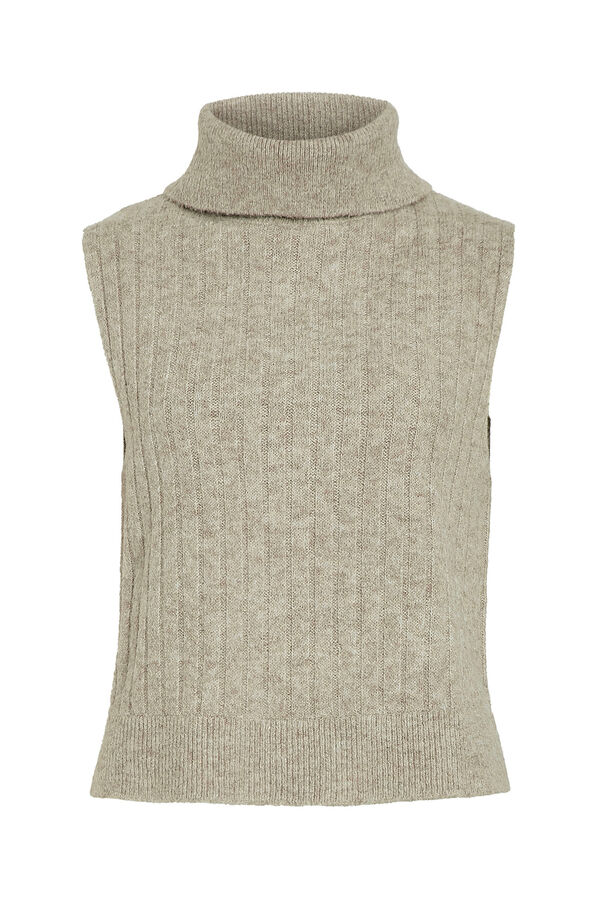 Vila Chaleco de punto de cuello vuelto Beige