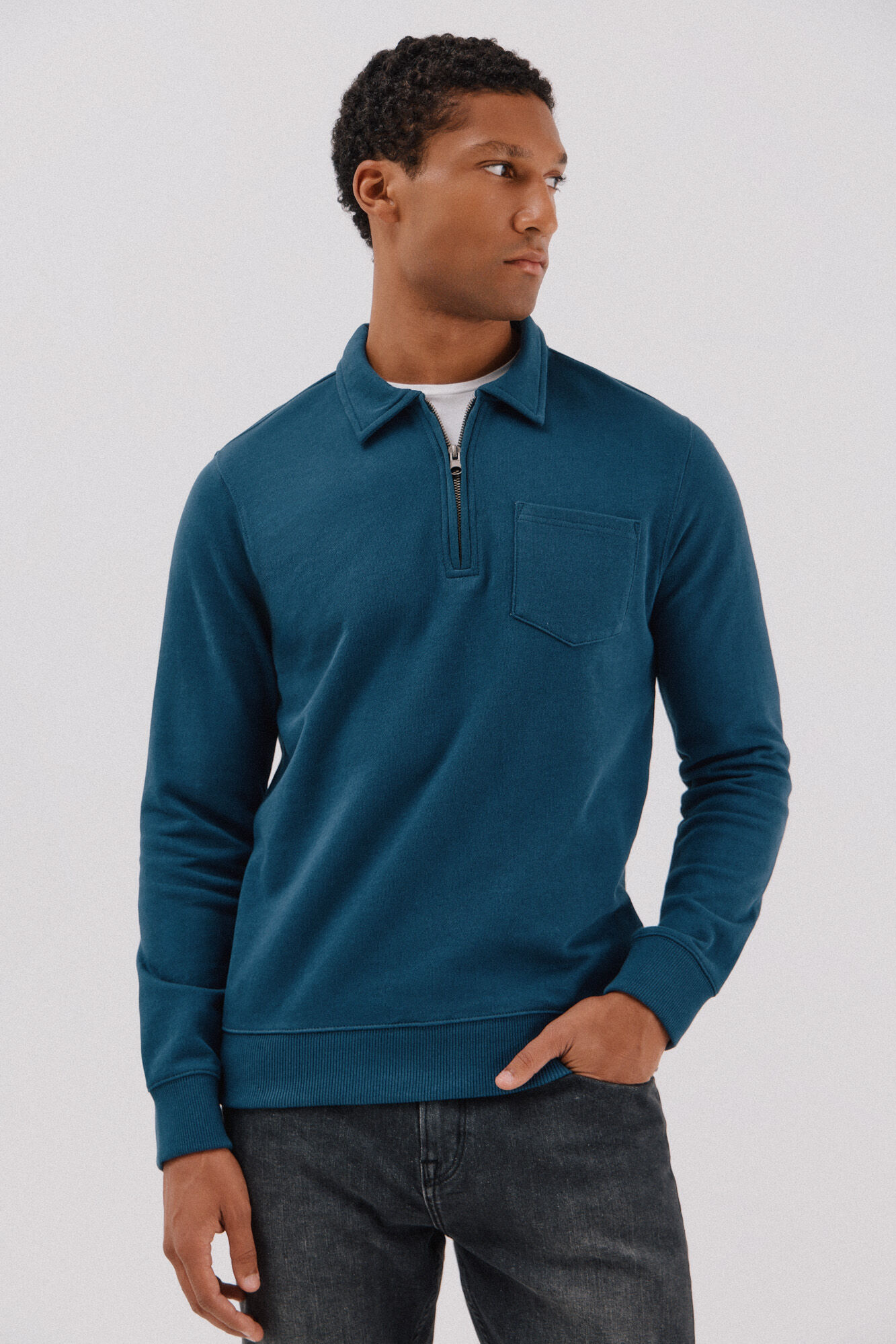 Cortefiel Sudadera cuello polo cremallera