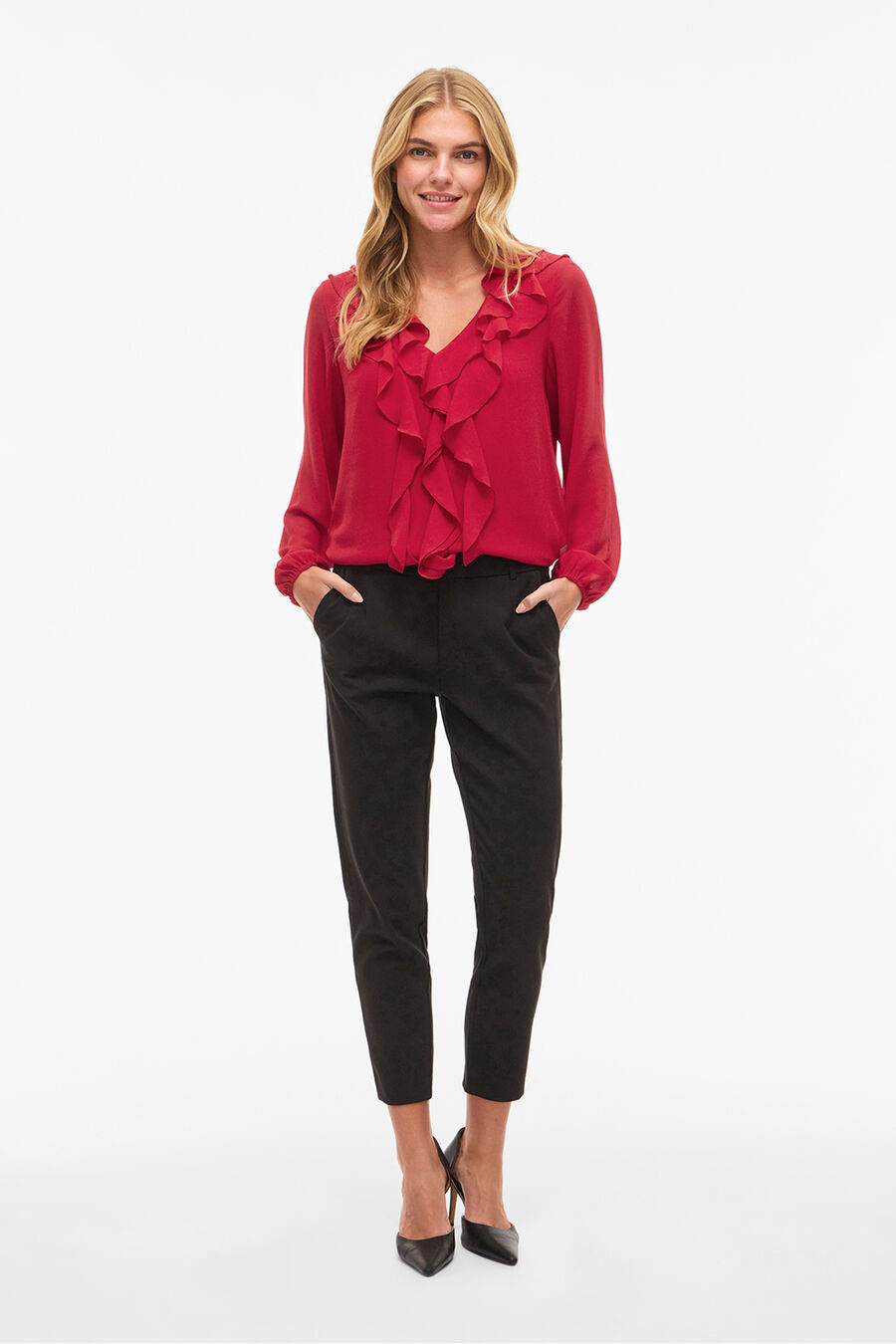 Blusa de manga larga con volantes