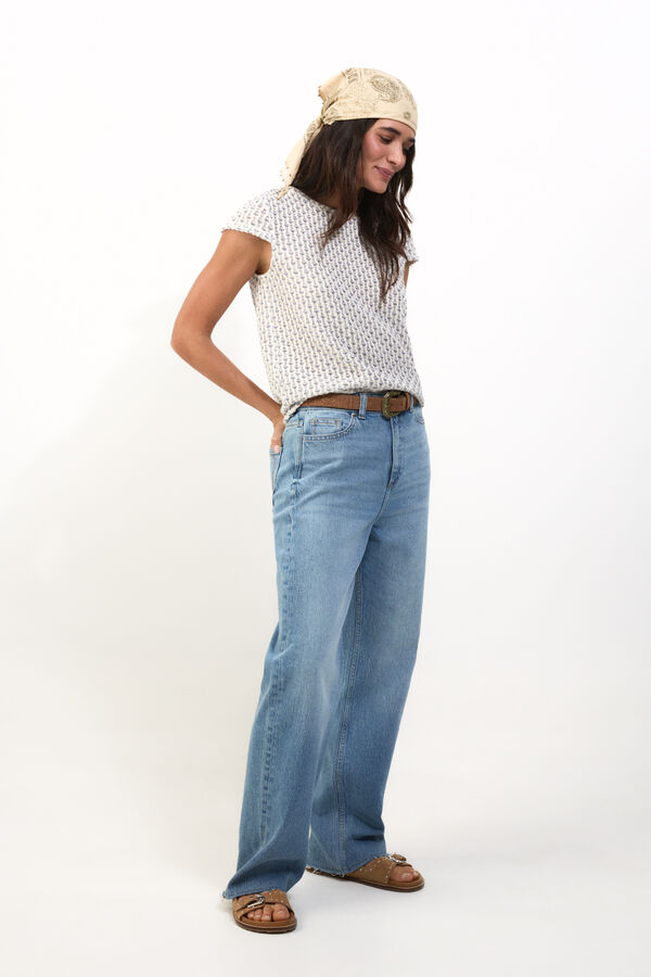 Slowlove Top manga corta crochet Estampado blanco