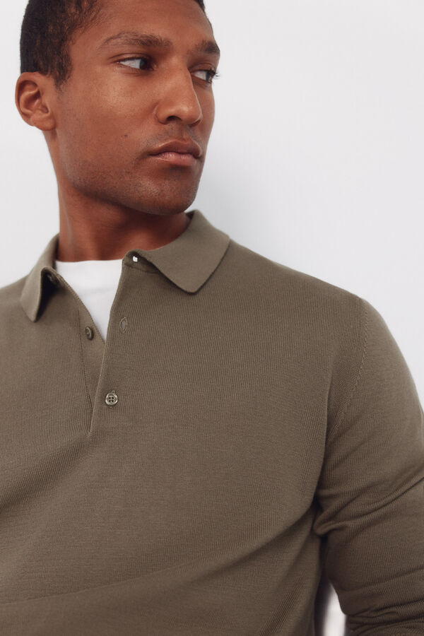 Cortefiel Jersey polo manga larga algod&oacute;n Kaki