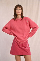 Molly Bracken Camisola de manga comprida com detalhe de bot&atilde;o Vermelho