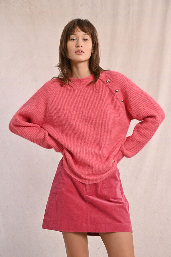 Molly Bracken Camisola de manga comprida com detalhe de bot&atilde;o Vermelho