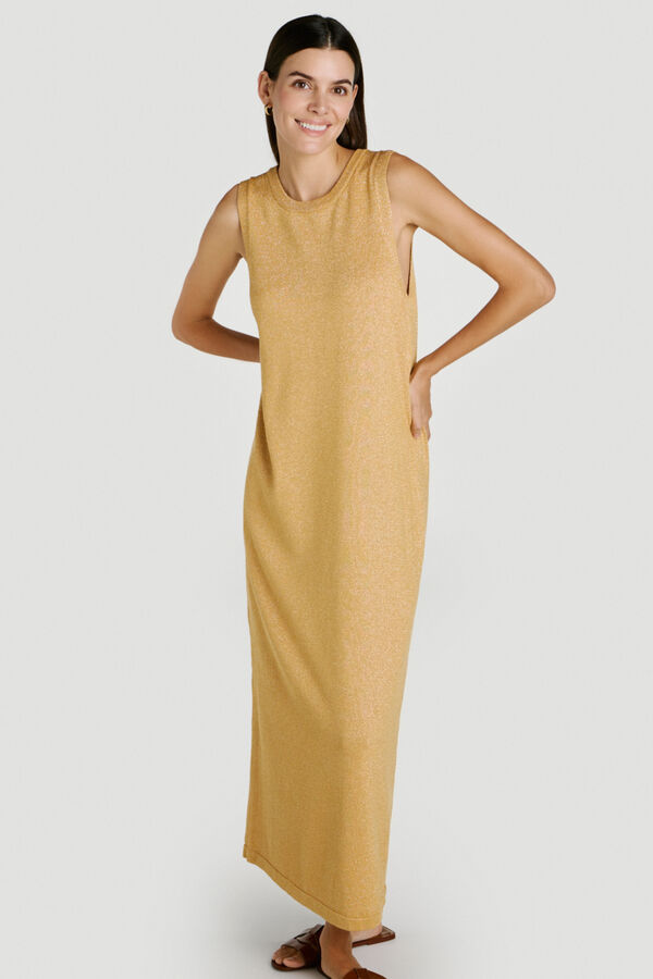 Vila Vestido midi de punto con l&uacute;rex Dorado