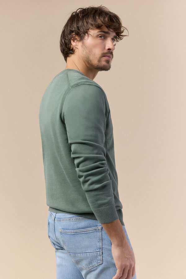 OOTO Jersey cuello pico algod&oacute;n lavado Kaki