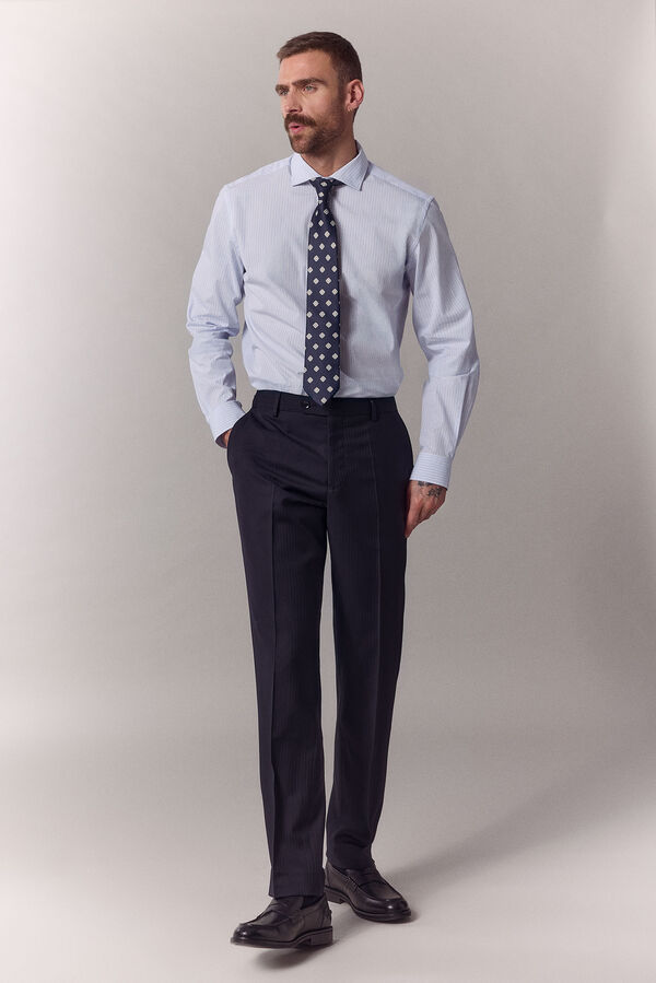 OOTO Americana traje raya diplom&aacute;tica Azul marino