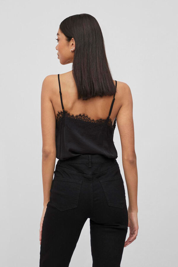 Vila Top satinado de encaje Negro