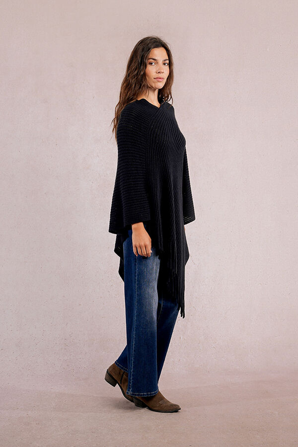 Molly Bracken Poncho asim&eacute;trico con flecos Negro
