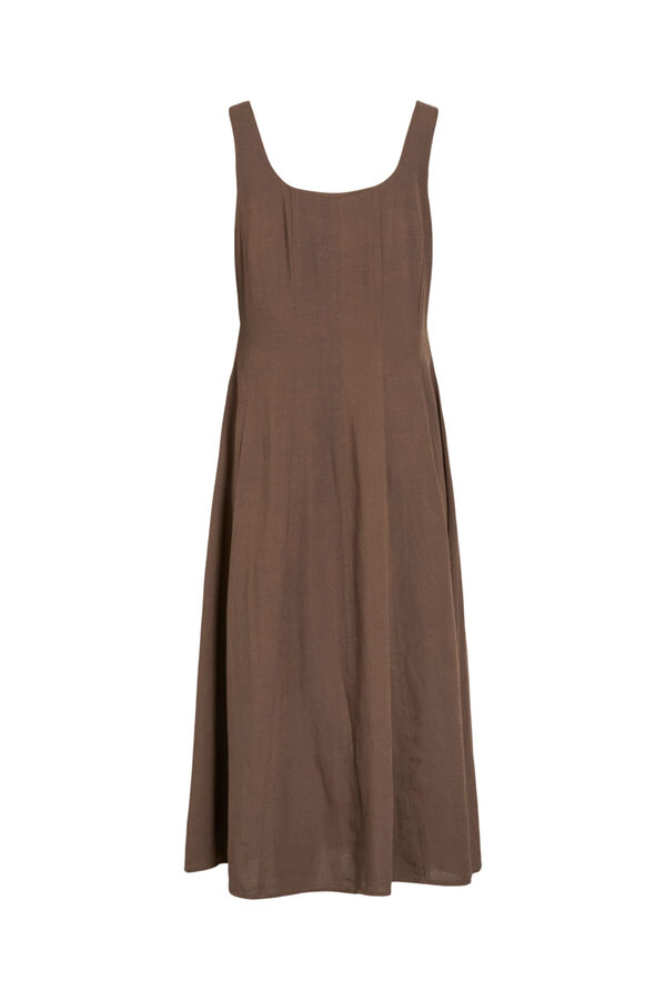 Vila Vestido midi con tirantes de lino Marr&oacute;n