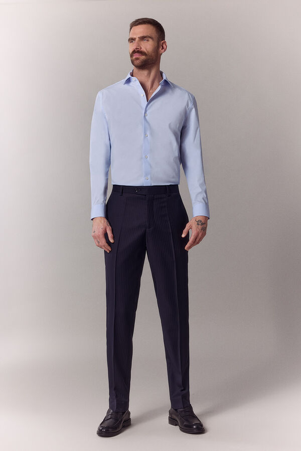 OOTO Poplin plain long sleeve shirt Blue