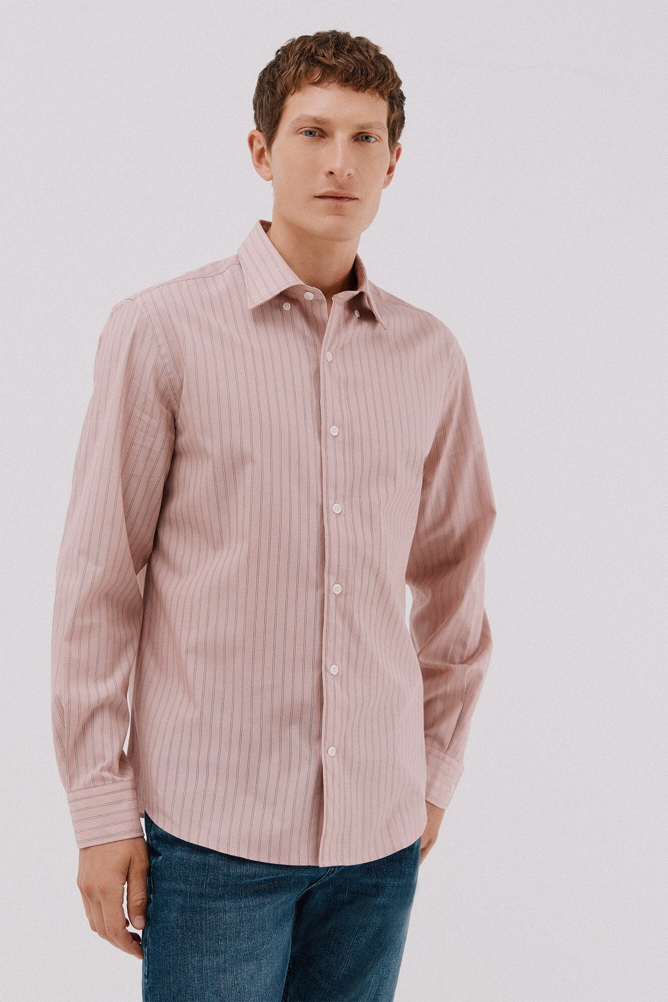 Cortefiel Camisa riscas de algod&atilde;o Tencel