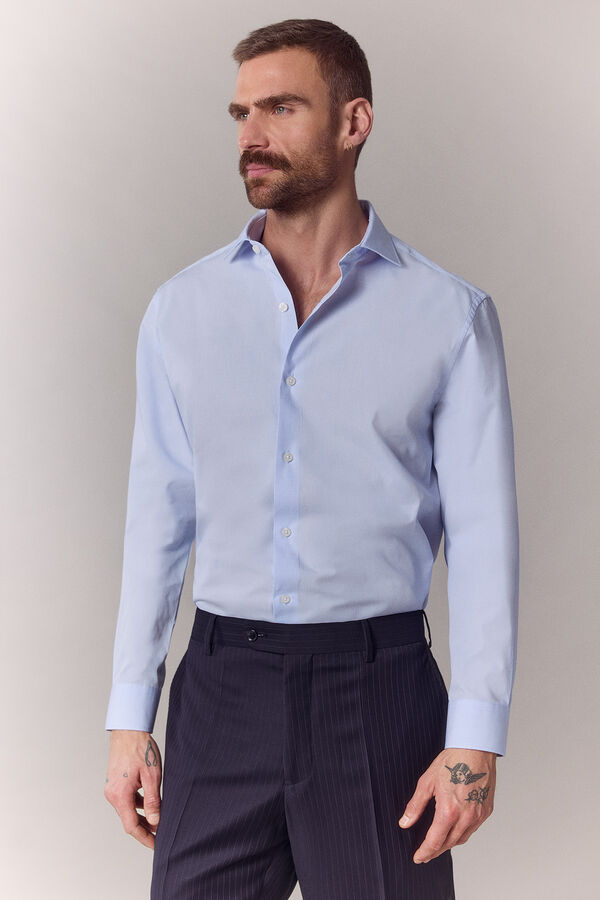 OOTO Poplin plain long sleeve shirt Blue