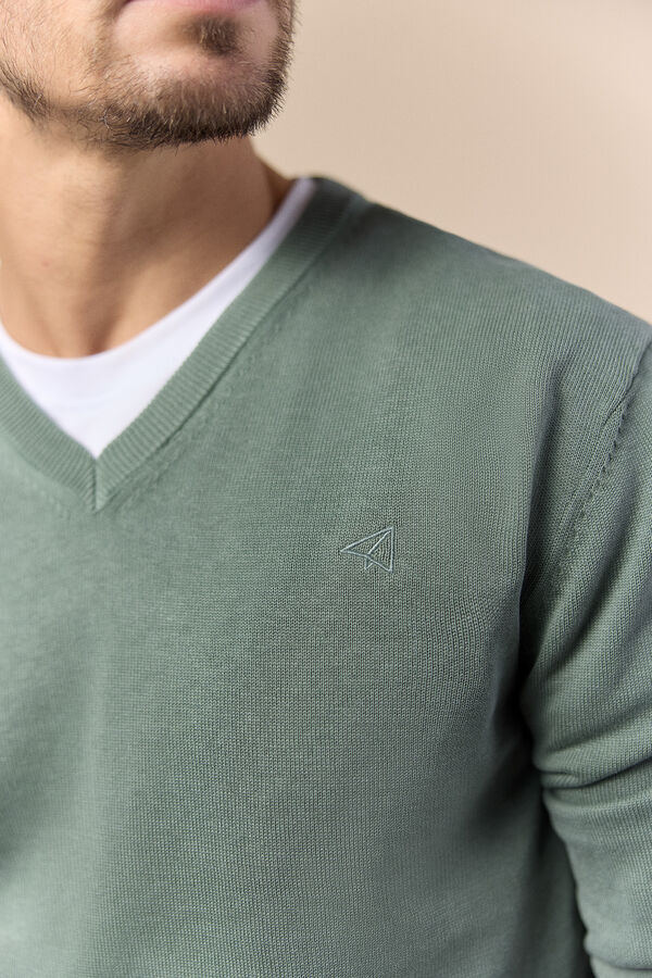 OOTO Jersey cuello pico algod&oacute;n lavado Kaki