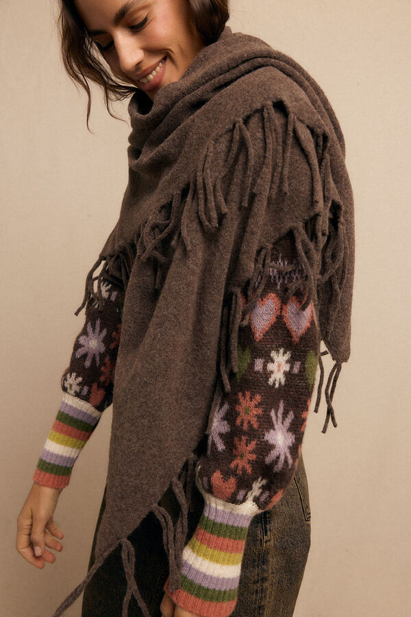Slowlove Xale com franjas grossas Castanho