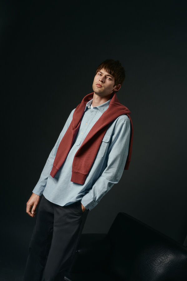 OOTO Polera de algod&oacute;n con lino Blue