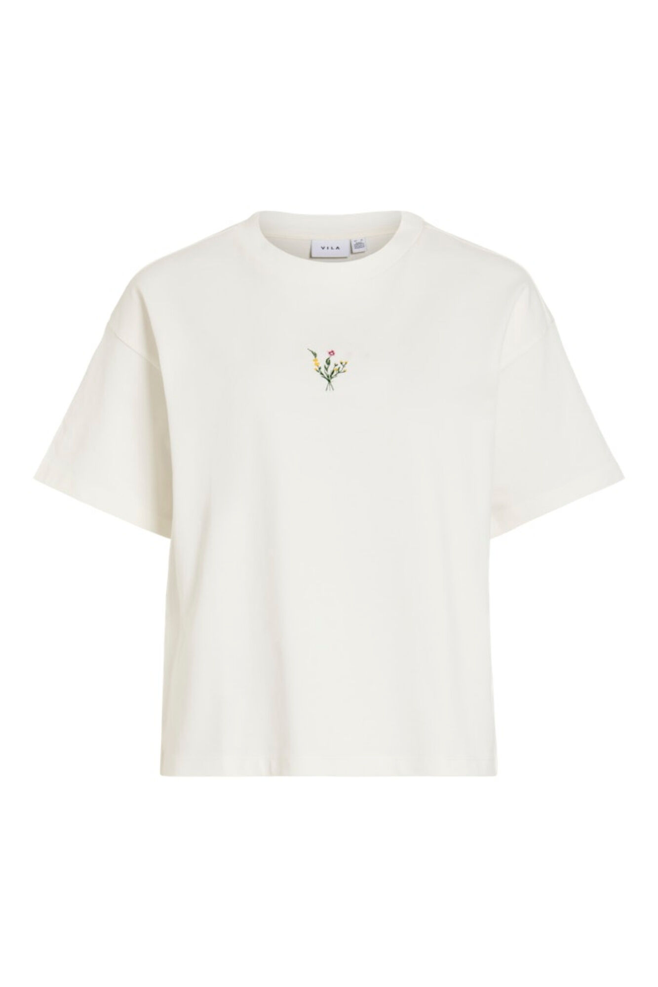 Vila T-shirt de manga curta em algod&atilde;o org&acirc;nico com bordados
