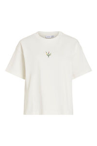 Vila T-shirt de manga curta em algod&atilde;o org&acirc;nico com bordados