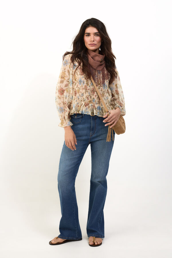 Slowlove Top gomas el&aacute;sticas estampado Beige