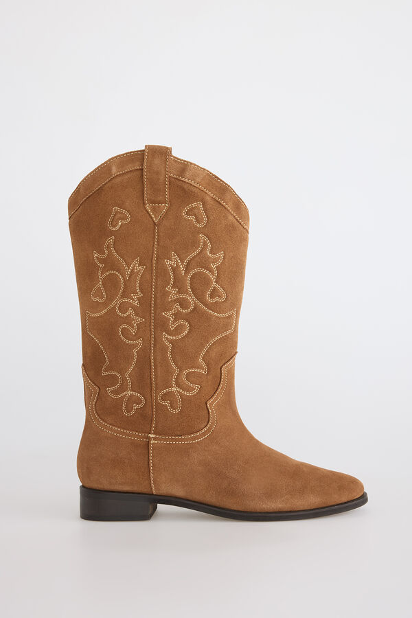 Slowlove Flat split leather boot Camel
