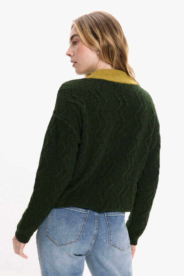 Vila Jersey de lana con botones en el cuello Verde oscuro