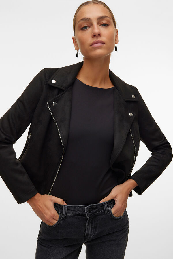 Vero Moda Blus&atilde;o em camur&ccedil;a com tachas Preto