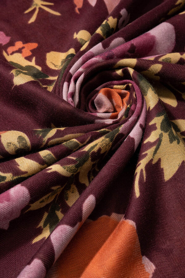 Vilanova Floral Print Rectangular Scarf Maroon