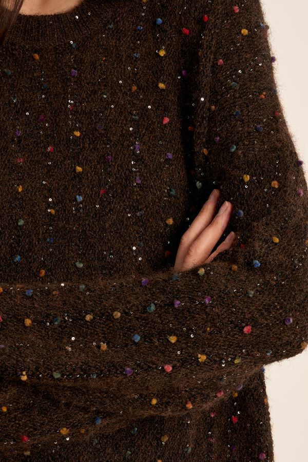 Molly Bracken Camisola de manga comprida com detalhe de bolinhas Castanho
