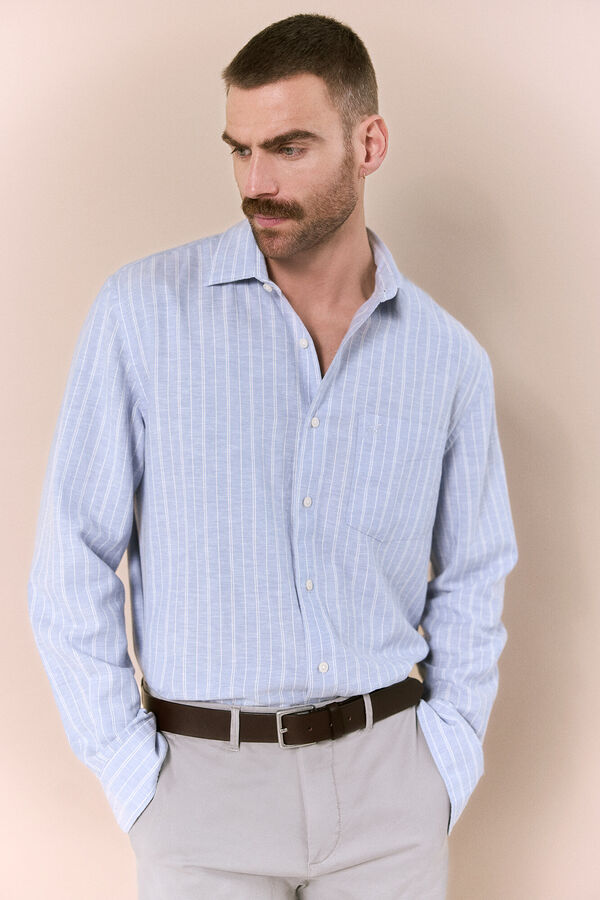 OOTO Camisa algod&oacute;n lino rayas Blue